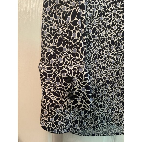 LANDS' END Woman’s 12 T. Tall Black Gray Print "No Iron Supima" Blouse Top - Picture 2 of 12